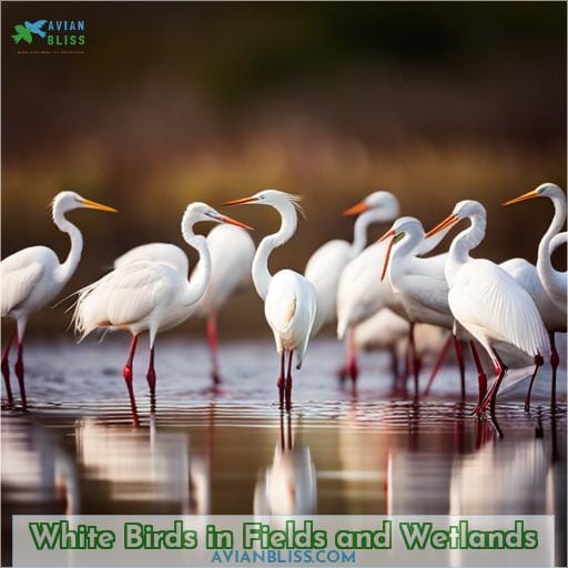 White Birds in Fields and Wetlands