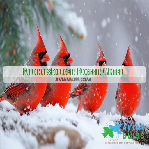 Cardinals Forage in Flocks in Winter