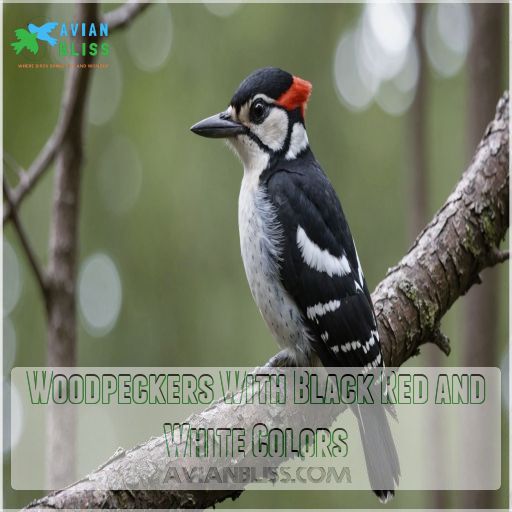 Woodpeckers With Black Red and White Colors