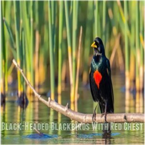 Black-Headed Blackbirds With Red Chest