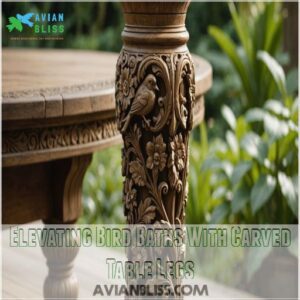 Elevating Bird Baths With Carved Table Legs