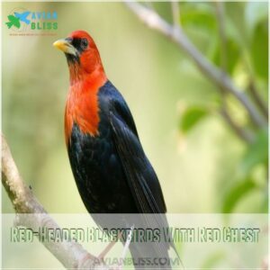 Red-Headed Blackbirds With Red Chest