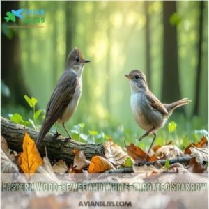 Eastern Wood-Pewee and White-throated Sparrow