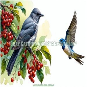 Gray Catbird and Barn Swallow