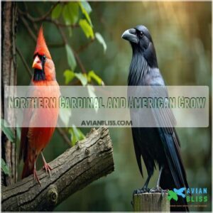 Northern Cardinal and American Crow