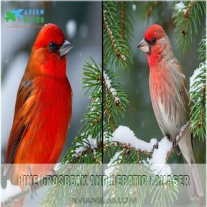 Pine Grosbeak and Hepatic Tanager