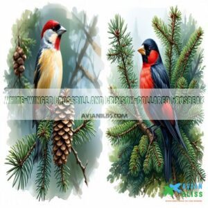 White-winged Crossbill and Crimson-collared Grosbeak