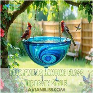 Blue Swirls Hanging Glass Birdbath Style