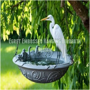 Egret Embossed Hanging Birdbath Design