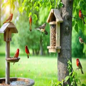 Bird Feeders and Bird Baths for Red Birds