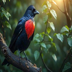 Black Birds With Red Chest That Inflate