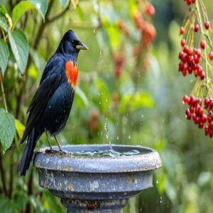 Black-Headed Blackbirds With Red Chest