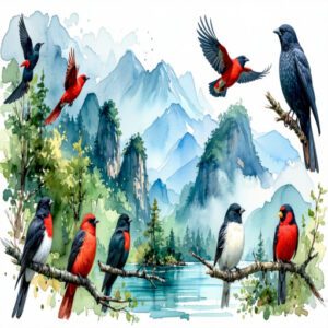 Black Red White Birds Overview