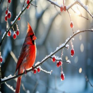 Bright Red Plumage of Male Cardinals