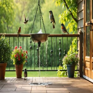 hanging bird bath for deck railing