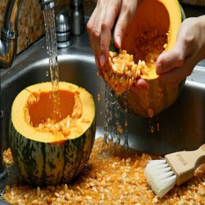 Scooping and Cleaning Pumpkin Seeds