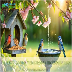 Clean Feeders and Birdbaths Regularly