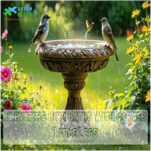 Elevating Bird Baths With Carved Table Legs