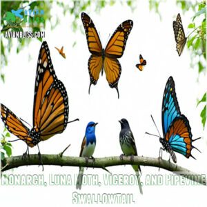 Monarch, Luna Moth, Viceroy, and Pipevine Swallowtail