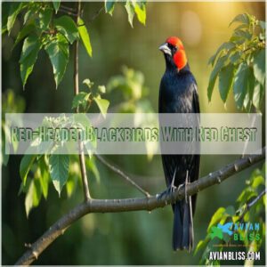 Red-Headed Blackbirds With Red Chest