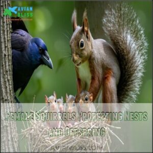 Female Squirrels Protecting Nests and Offspring