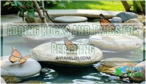 adding rocks and twigs for perching