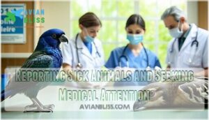 reporting sick animals and seeking medical attention