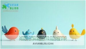 size and shape of birds