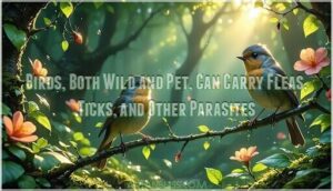 birds, both wild and pet, can carry fleas, ticks, and other parasites