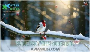 black red white songbirds