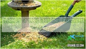 clean up spilled seed and discarded hulls daily