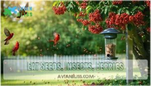 eat seeds, insects, berries