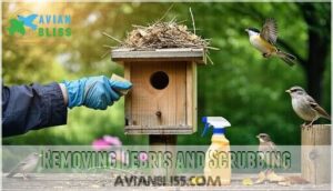 removing debris and scrubbing