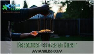 removing feeders at night