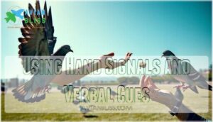 using hand signals and verbal cues