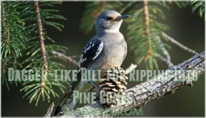 dagger-like bill for ripping into pine cones