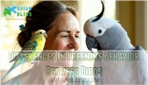 differences in preening behavior between birds