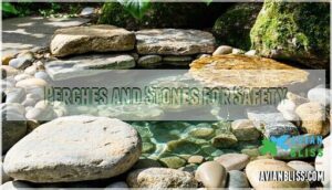 perches and stones for safety