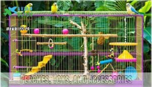 perches, toys, and accessories