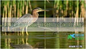 prefers shallow, vegetated shorelines