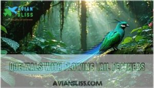 quetzals with flowing tail feathers