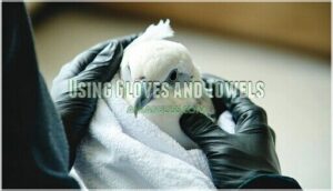 using gloves and towels