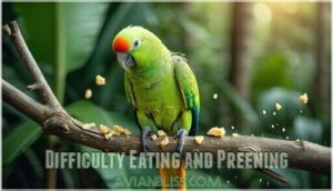 difficulty eating and preening