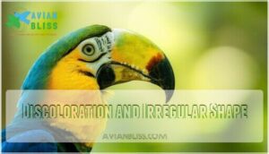 discoloration and irregular shape