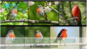 diversity of red-chested birds