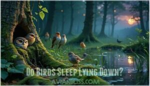 do birds sleep lying down
