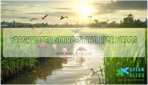 freshwater sources and rice fields