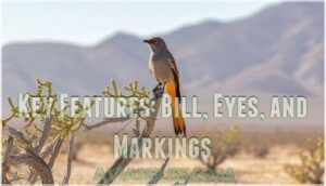 key features: bill, eyes, and markings