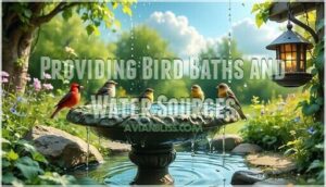 providing bird baths and water sources