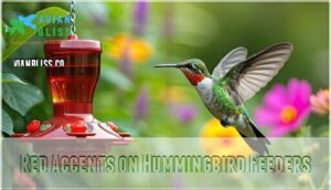 red accents on hummingbird feeders